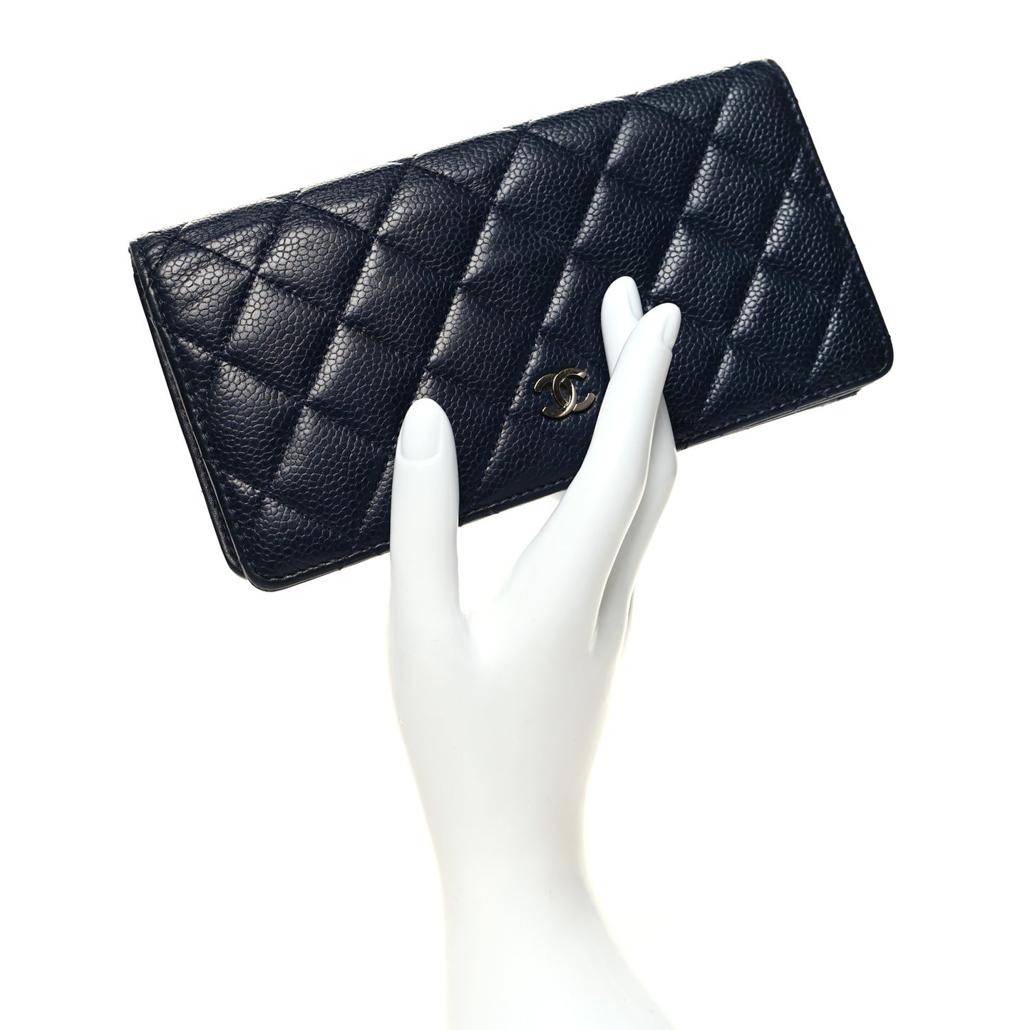 Caviar Quilted Yen Wallet Dark Blue