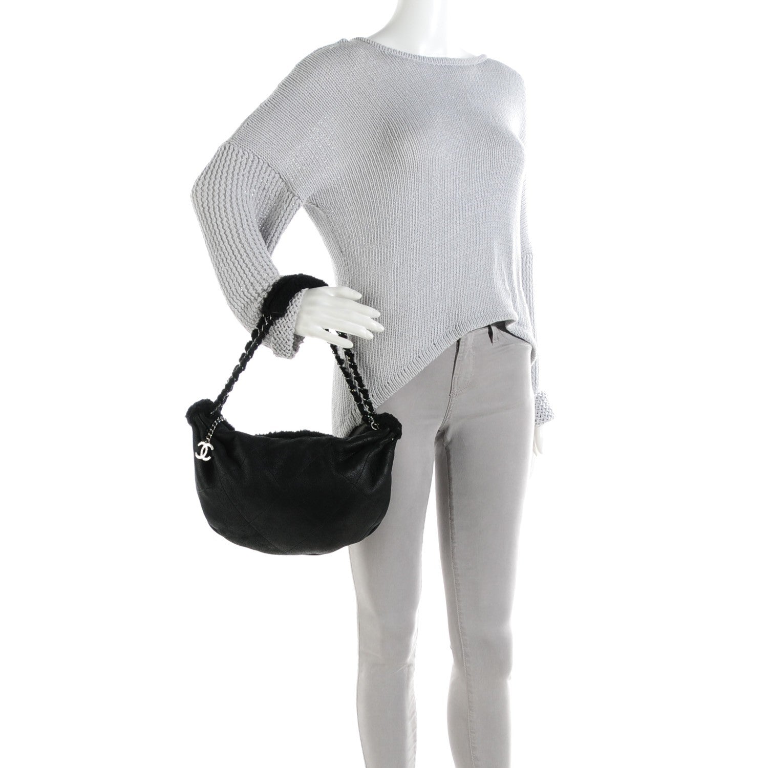 Chanel Shearling Suede Calfskin Stitched Hobo Black 2 of 7