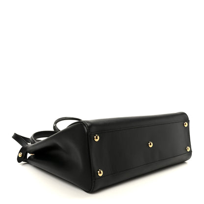 Fendi Vitello Morgan Fabric Jacquard Pequin Medium Peekaboo Iconic Satchel Black Tobacco 4 of 11