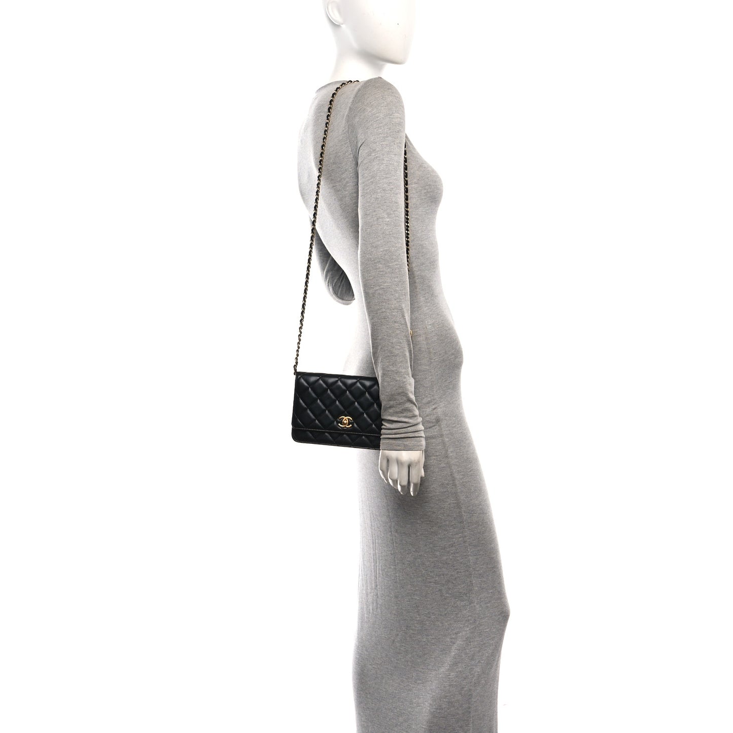 Lambskin Quilted CC Pearl Crush Wallet on Chain WOC Black