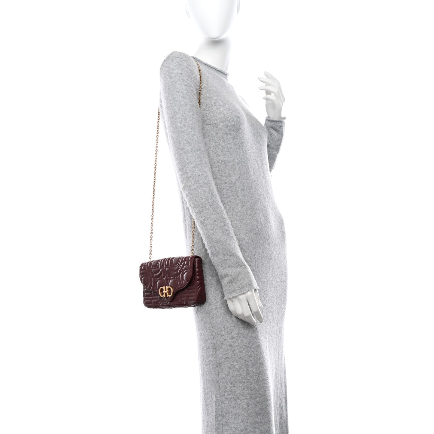 SALVATORE FERRAGAMO Calfskin Quilted Gancini Mini Bag Burgundy