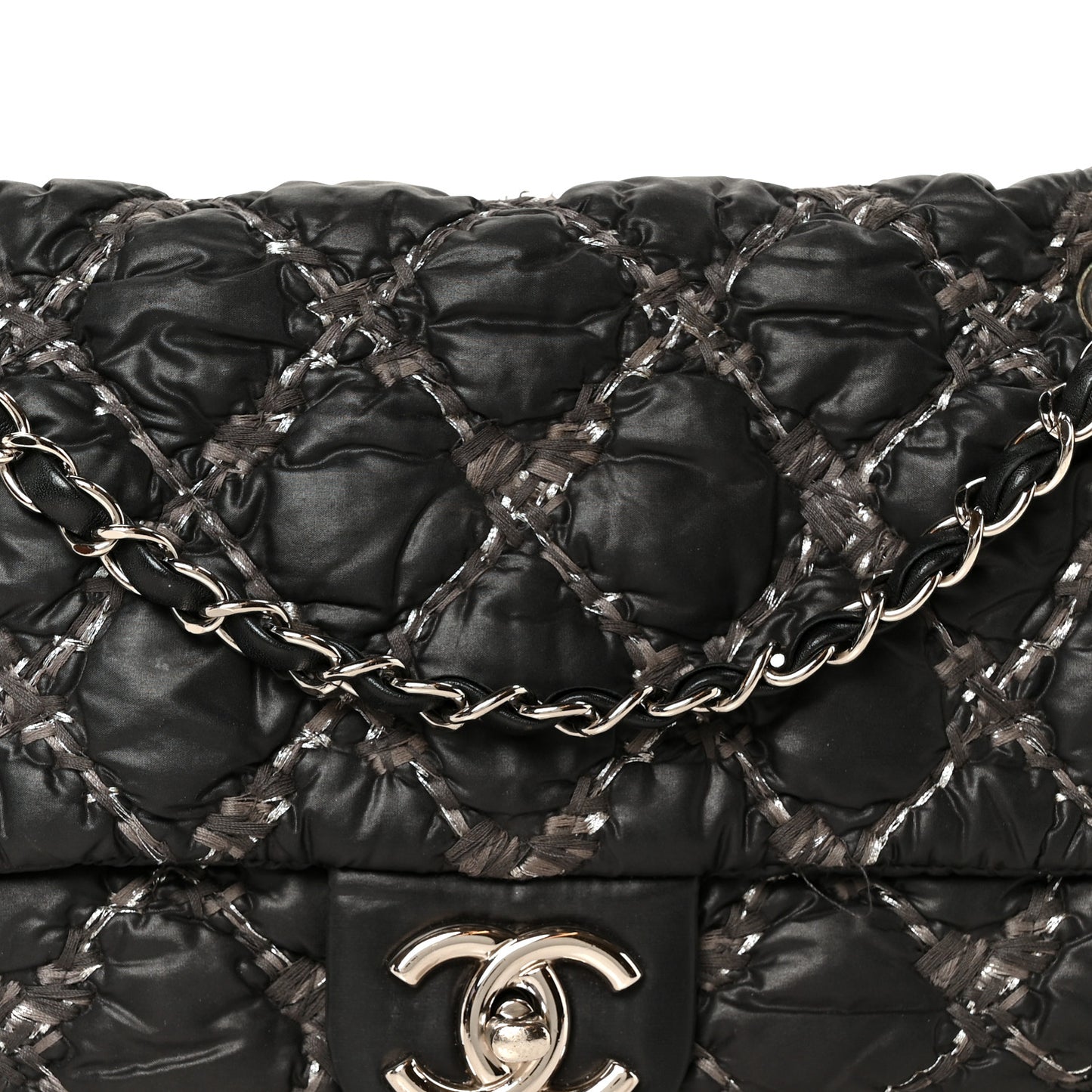 Nylon Quilted Tweed Stitch Medium Bubble Flap Black Black