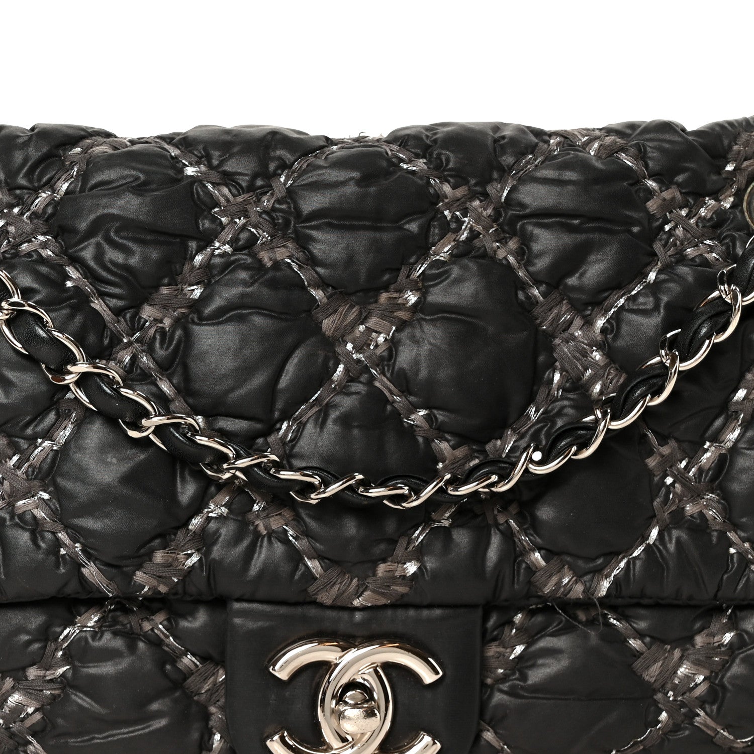 Chanel Nylon Quilted Tweed Stitch Medium Bubble Flap Black Black 9 of 11