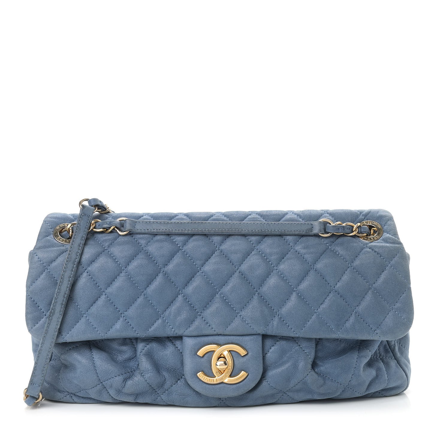 Iridescent Calfskin Large Chic Quilt Flap Dark Blue