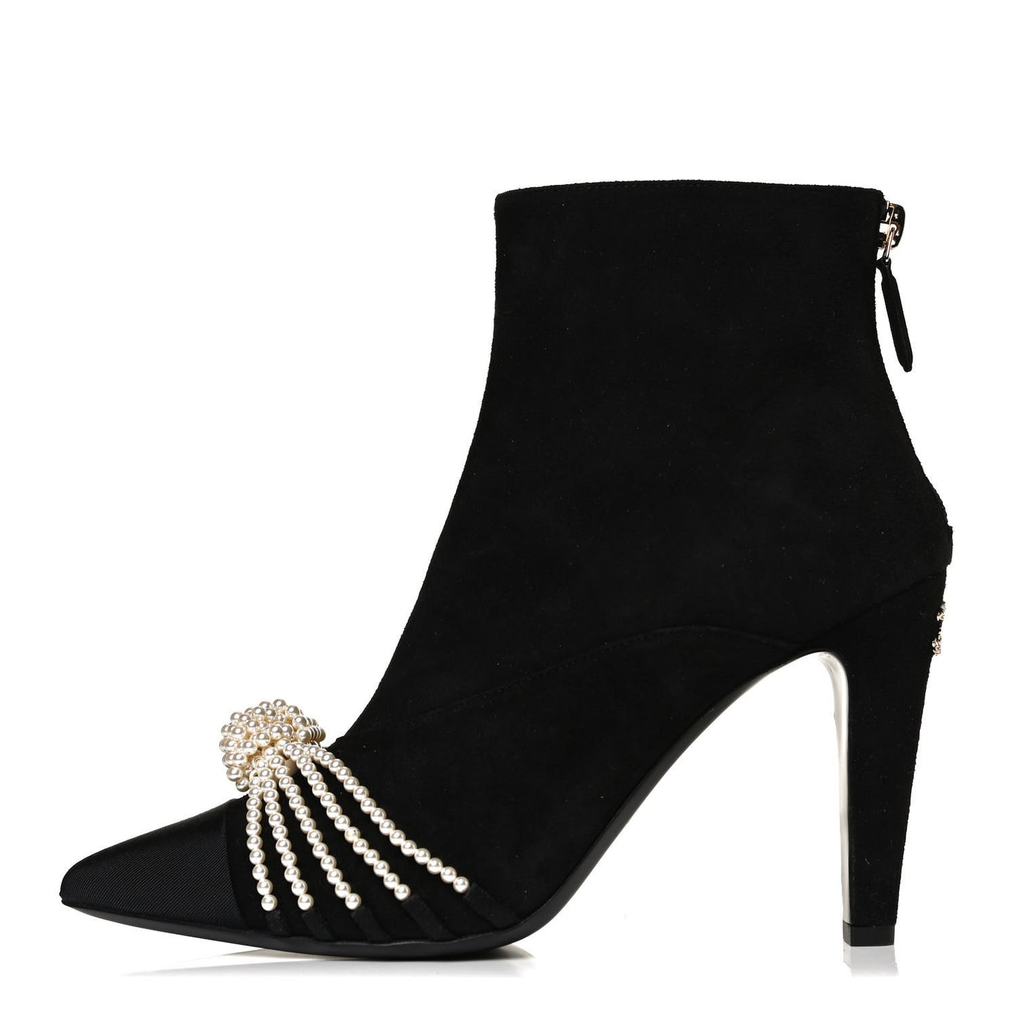 Suede Calfskin Pearl Cap Toe Short Boots 38.5 Black