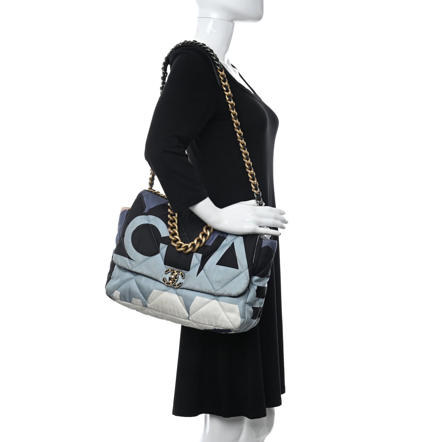 Silk Maxi Scarf Chanel 19 Flap Black Blue White