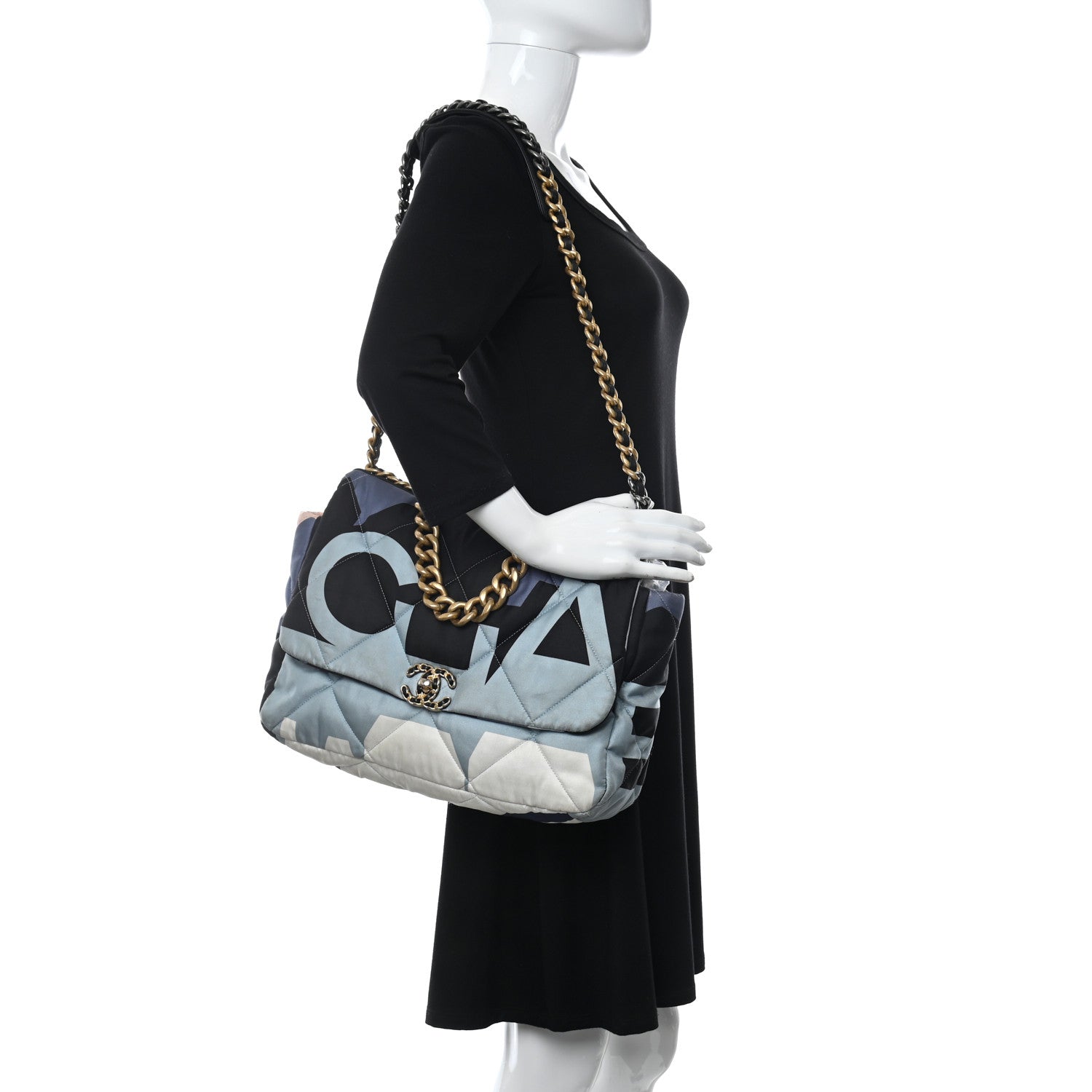 Chanel Silk Maxi Scarf Chanel 19 Flap Black Blue White 3 of 13