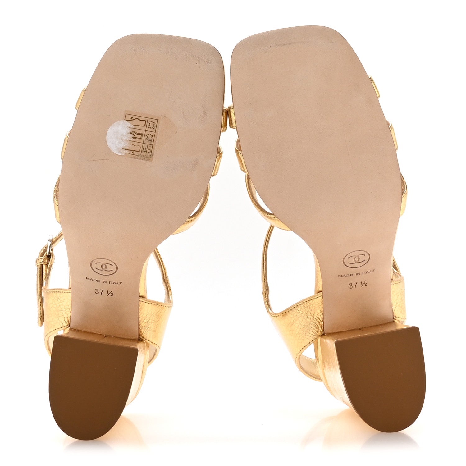 Chanel Laminated Lambskin Camellia Sandals 37.5 Gold 6 of 9