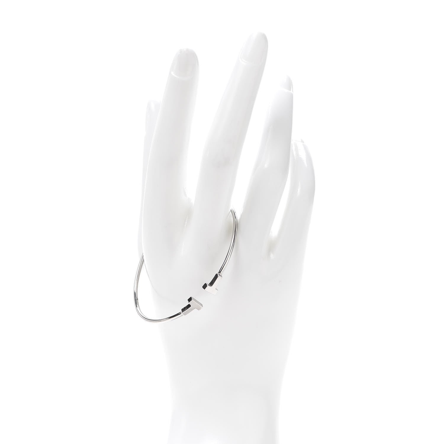 Tiffany 18K White Gold Narrow T Wire Bracelet 2 of 5