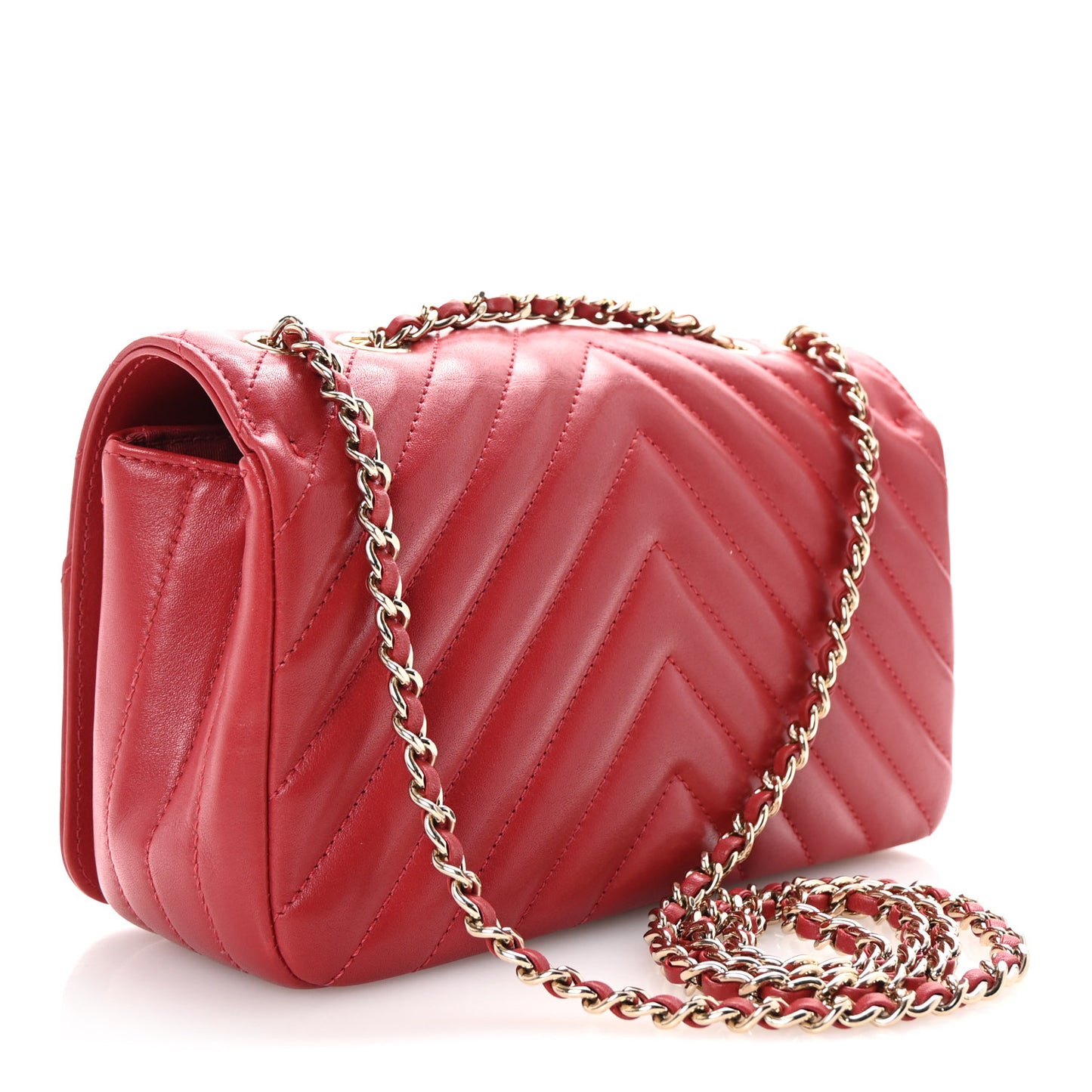 Calfskin Chevron Quilted Mini Statement Flap Red
