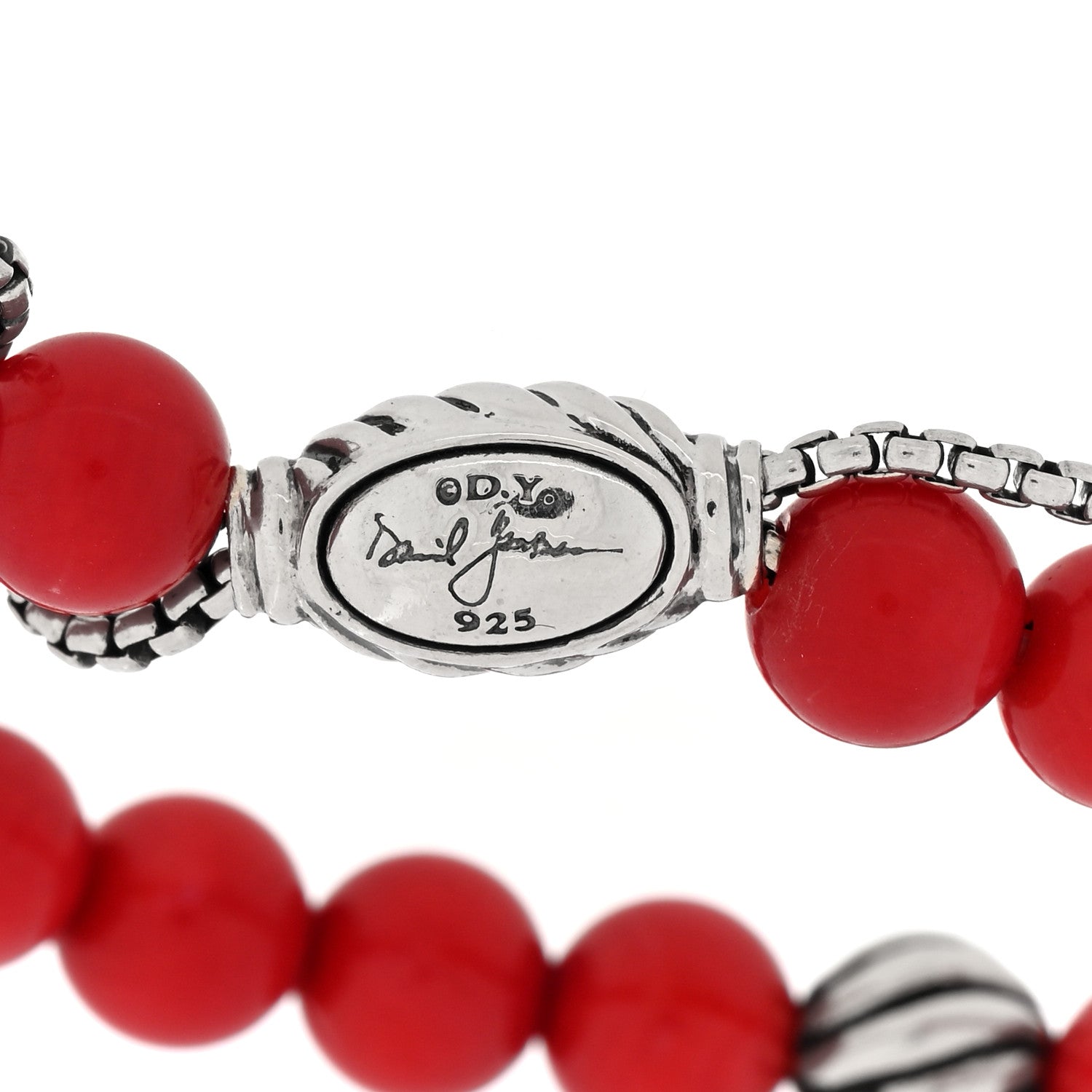David Yurman Sterling Silver Coral 8mm Spiritual Beads Adjustable Bracelet 3 of 3