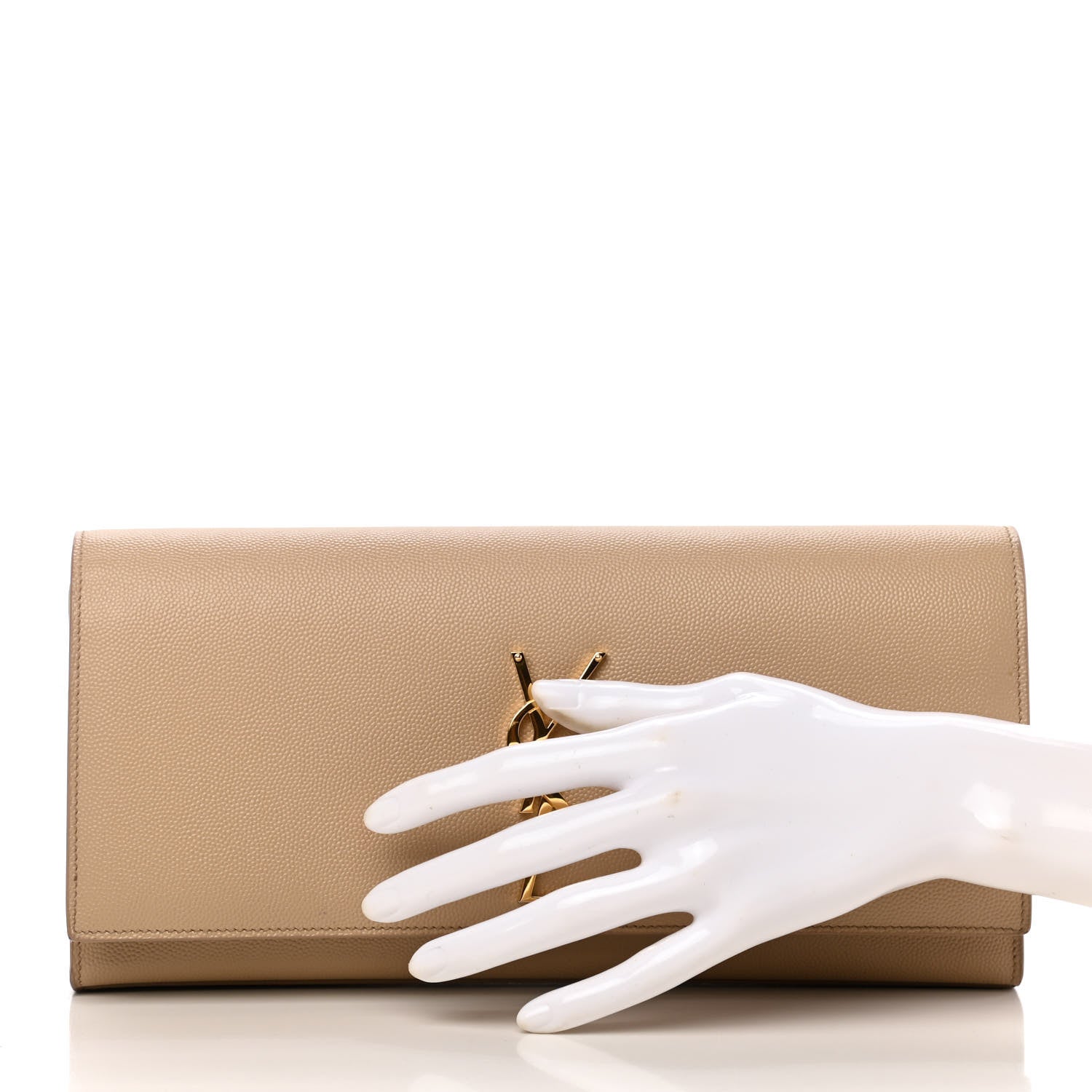 Saint Laurent Grain De Poudre Classic Monogram Cassandre Clutch Dark Beige 2 of 7