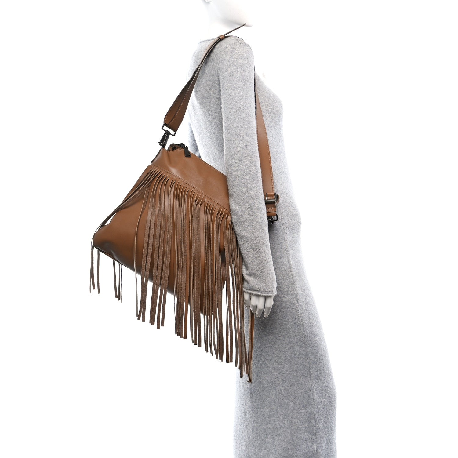 Miu Miu City Calf Fringe Hobo Cannella 3 of 13