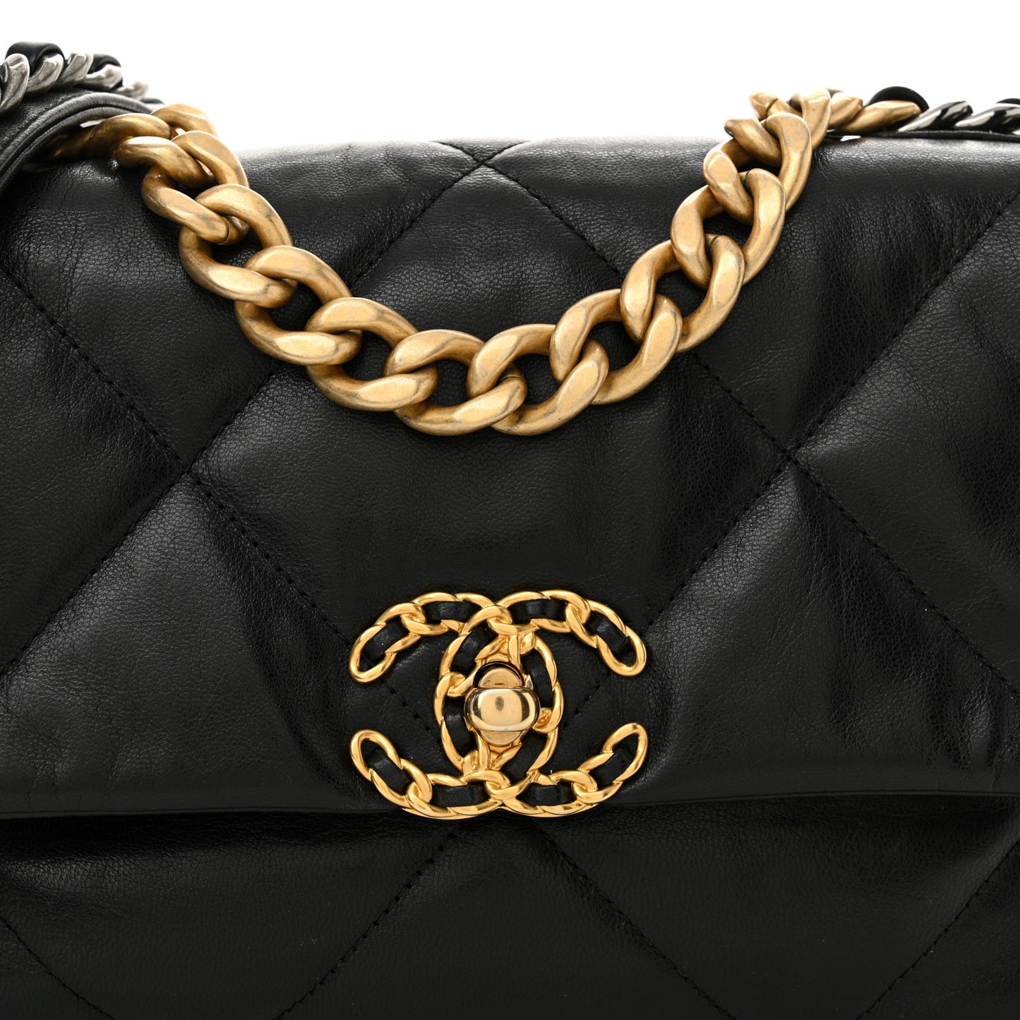 Shiny Goatskin Quilted Medium Chanel 19 Flap Black