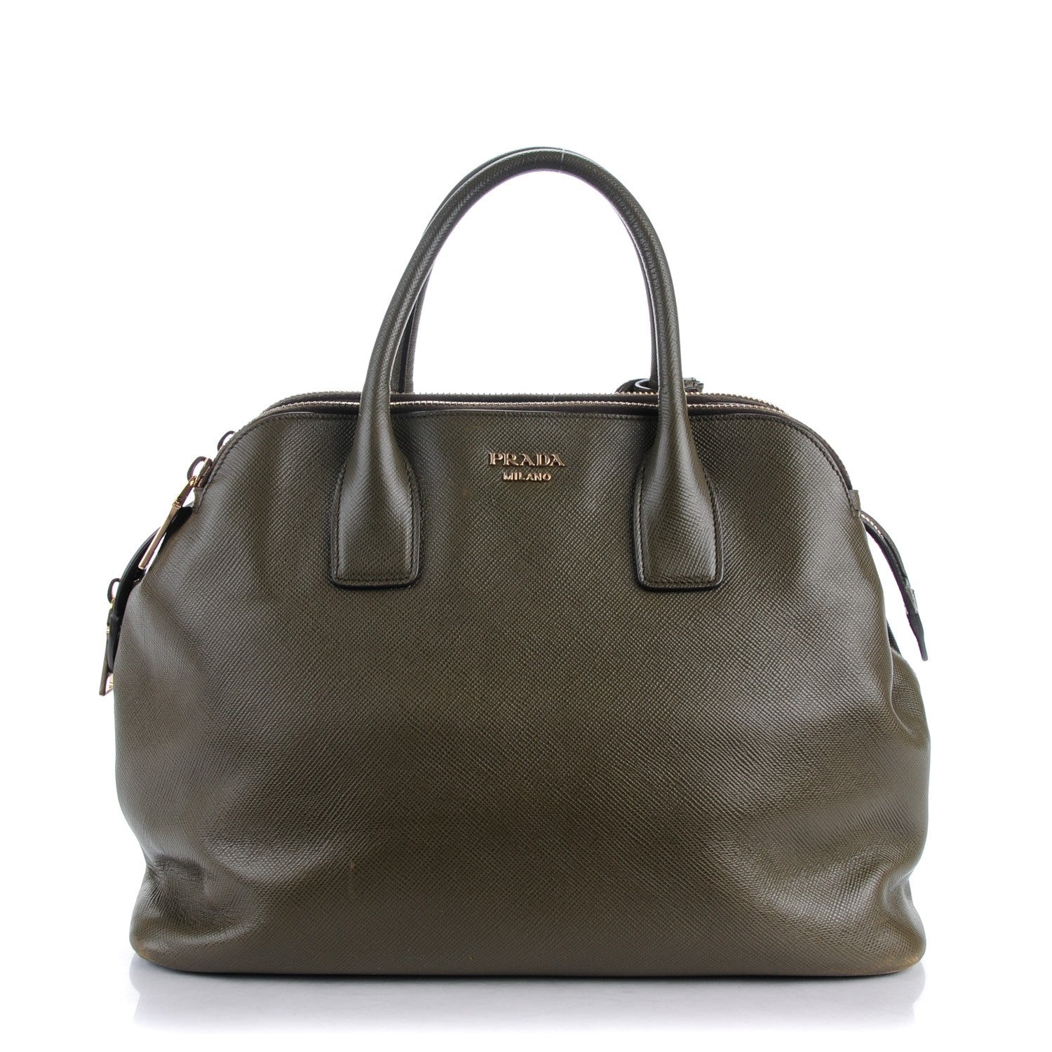 Prada Saffiano Cuir Top Handle Dome Tote Militare 1 of 10