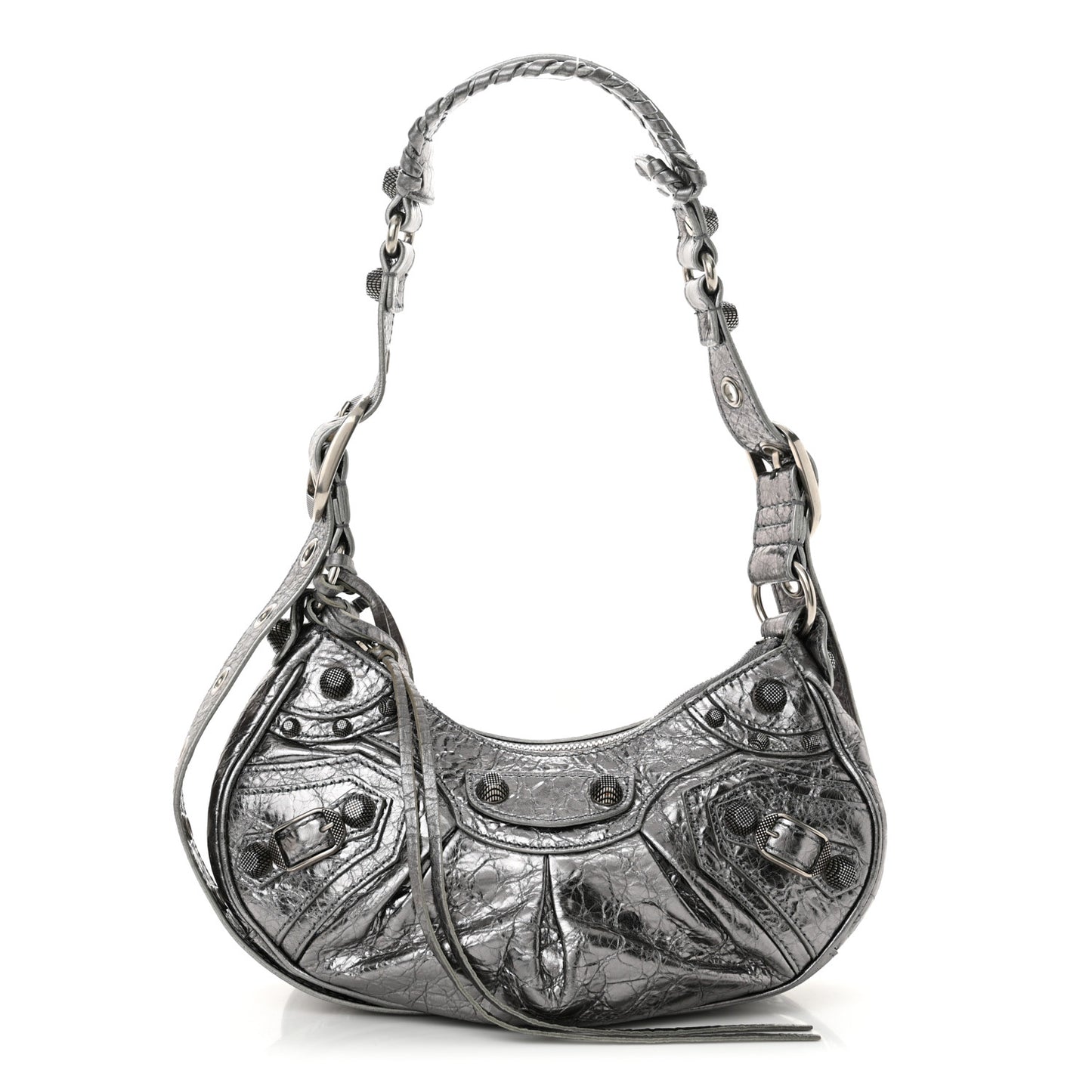 Metallic Agneau Arena Le Cagole Shoulder Bag XS Silver