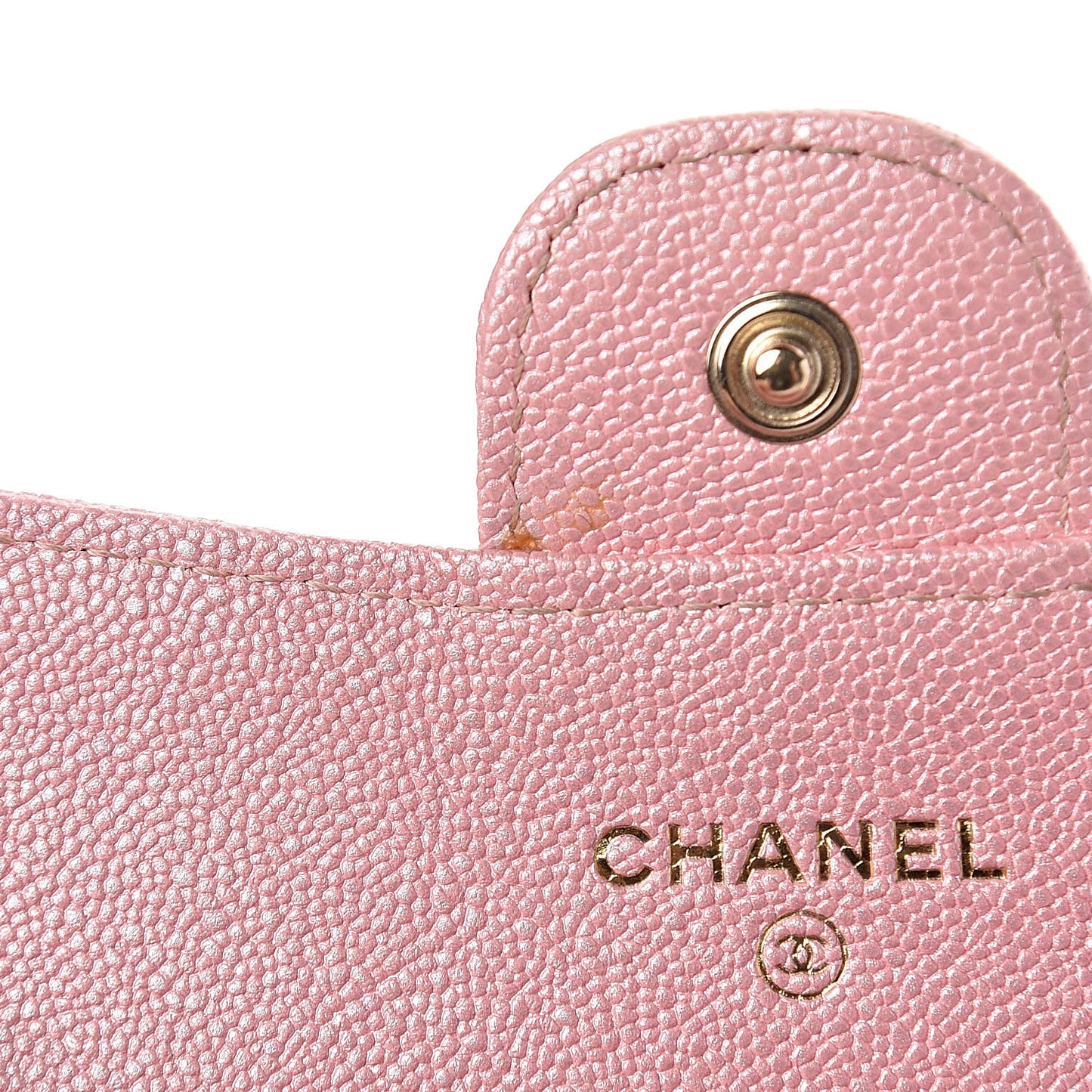 Iridescent Caviar Quilted Flap Card Holder Rose Pink
