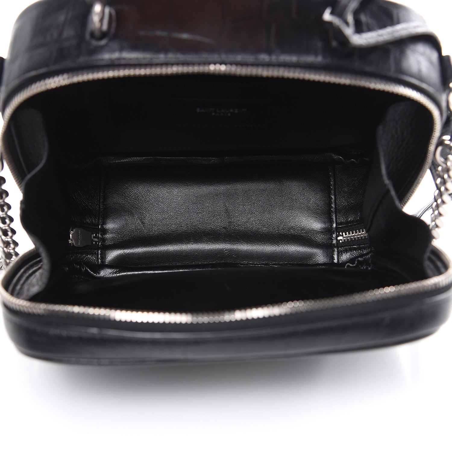 Saint Laurent Calfskin Crocodile Embossed Monogram Lunch Box Bag Black 5 of 10