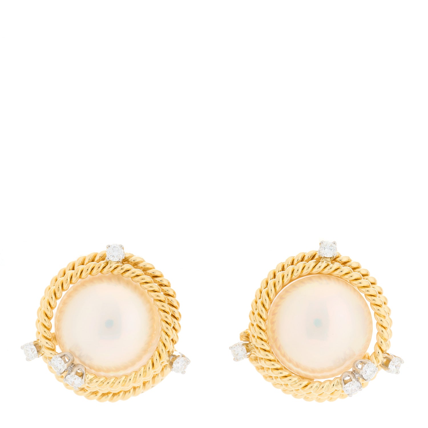 Tiffany 18K Yellow Gold Platinum Diamond Mabe Pearl Schlumberger Clip-On Earrings 1 of 4