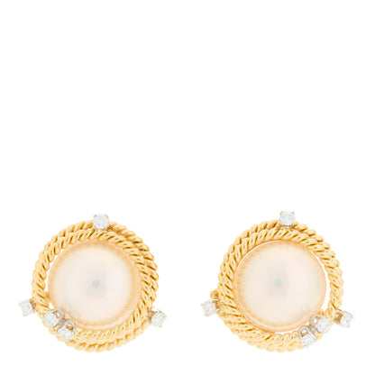 Tiffany 18K Yellow Gold Platinum Diamond Mabe Pearl Schlumberger Clip-On Earrings 1 of 4