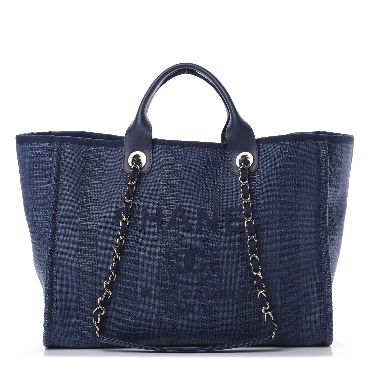 Chanel Mixed Fibers Striped Medium Deauville Tote Navy Blue 1 of 13