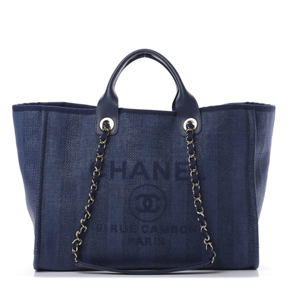 Chanel Mixed Fibers Striped Medium Deauville Tote Navy Blue 1 of 13