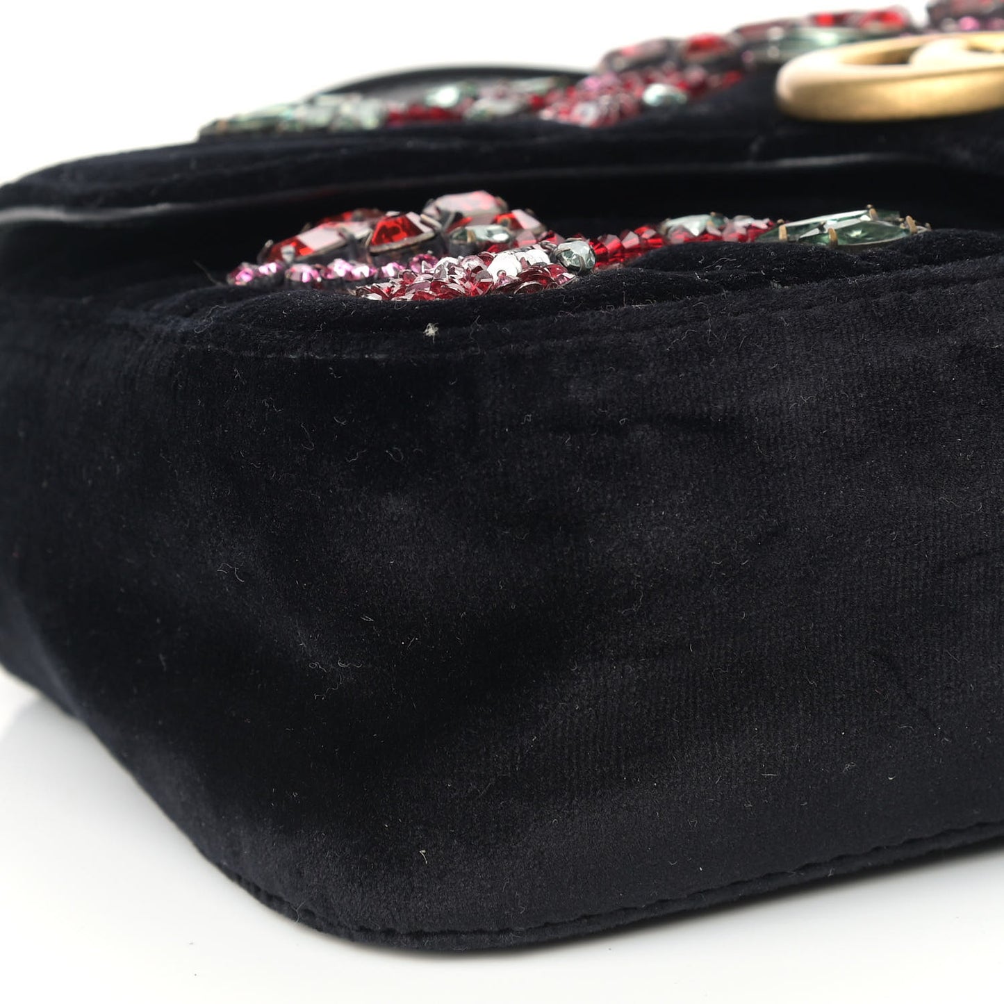 Velvet Matelasse Embroidered Mini GG Marmont Shoulder Bag Black
