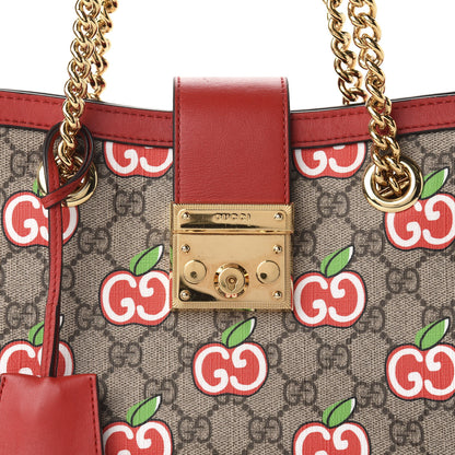Gucci GG Supreme Monogram Apple Small Padlock Tote Beige Multicolor Lobster Red 11 of 11