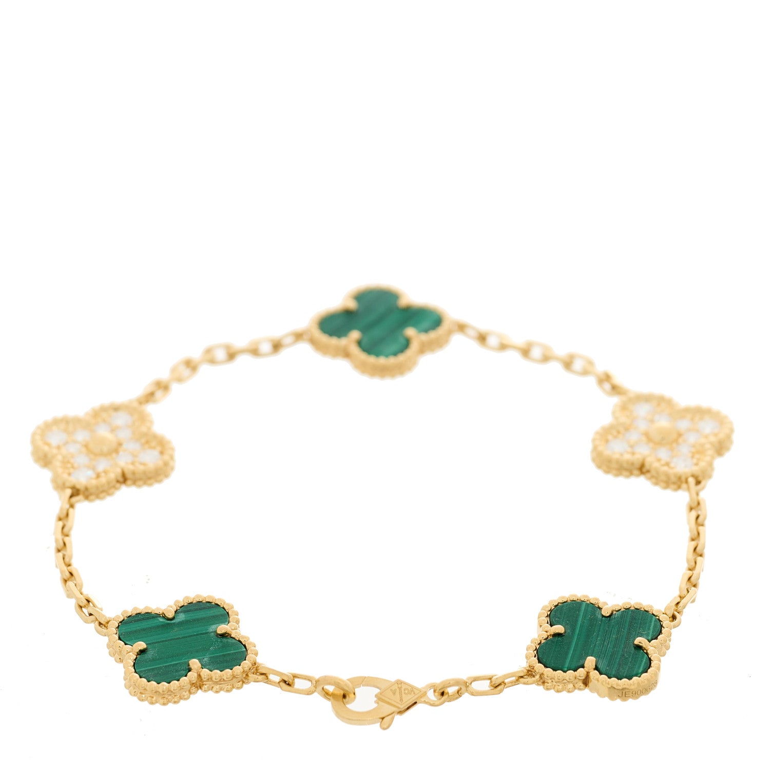 Van Cleef & Arpels 18K Yellow Gold Diamond Malachite 5 Motifs Vintage Alhambra Bracelet 2 of 4