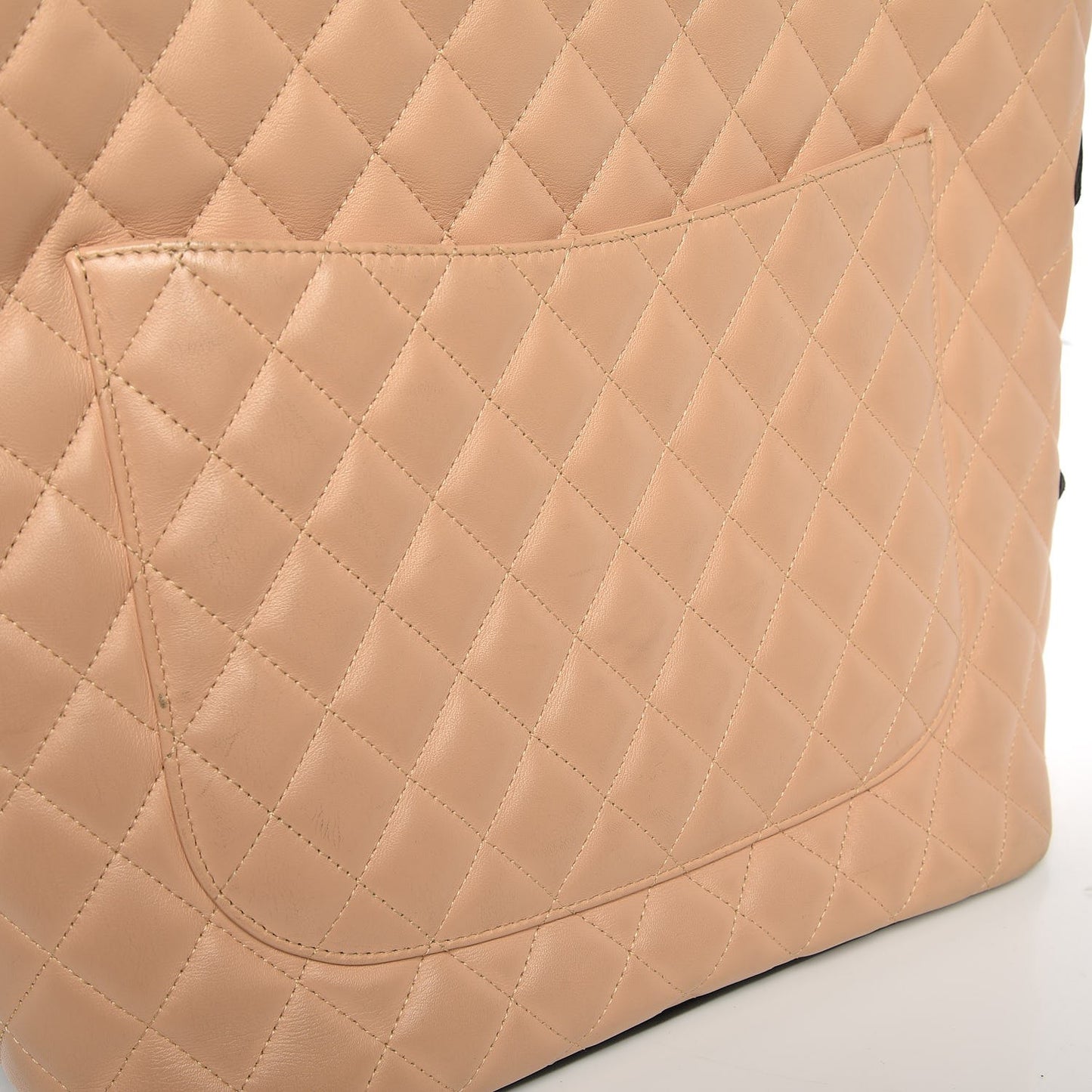 Calfskin Quilted Large Cambon Tote Beige Black