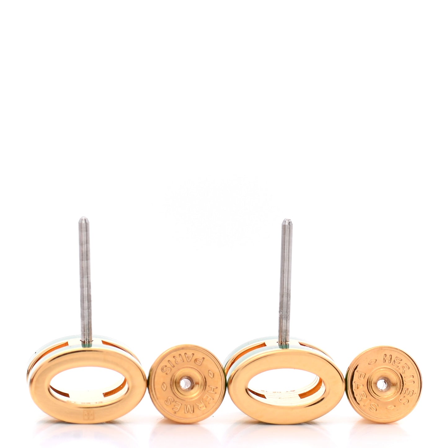 Gold Lacquered Mini Pop H Earrings Malachite