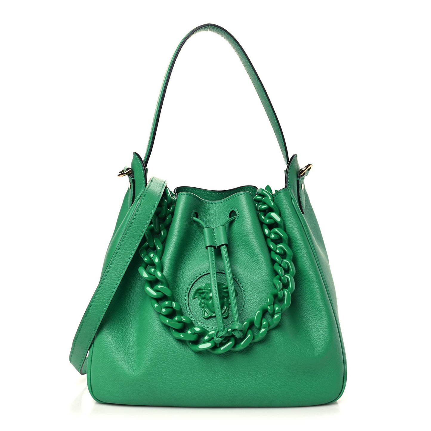 Grained Calfskin La Medusa Bucket Bag Green