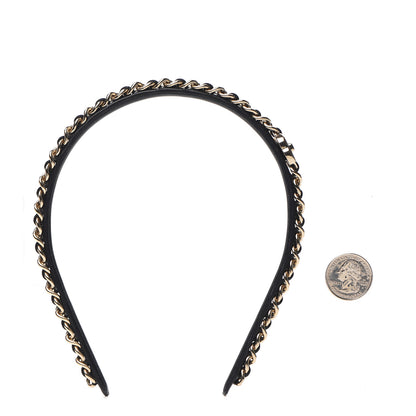 Chanel Metal Lambskin CC Turnlock Chain Headband Gold Black 2 of 6