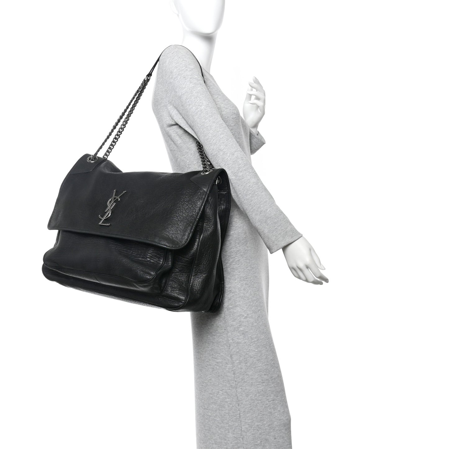 Grained Lambskin Monogram Oversized Niki Chain Satchel Black