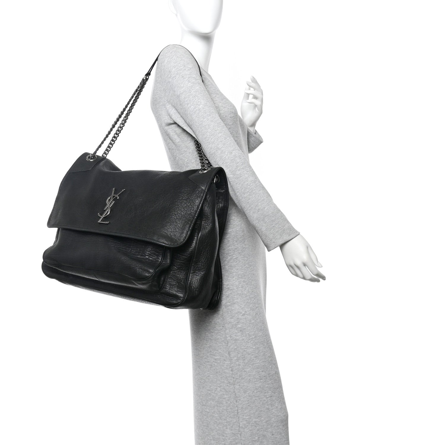 Saint Laurent Grained Lambskin Monogram Oversized Niki Chain Satchel Black 2 of 15
