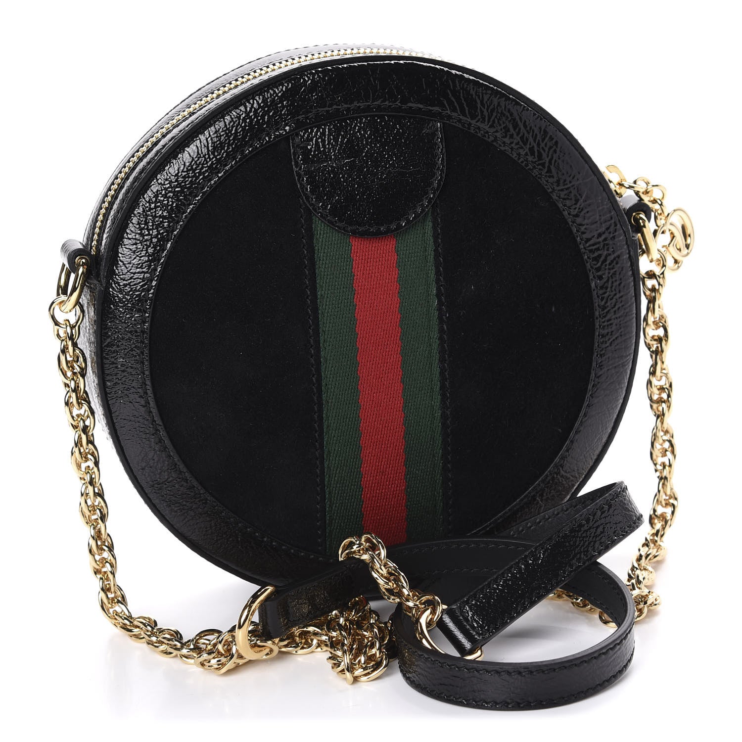 Gucci Suede Patent Web Mini Ophidia Round Shoulder Bag Black 3 of 10