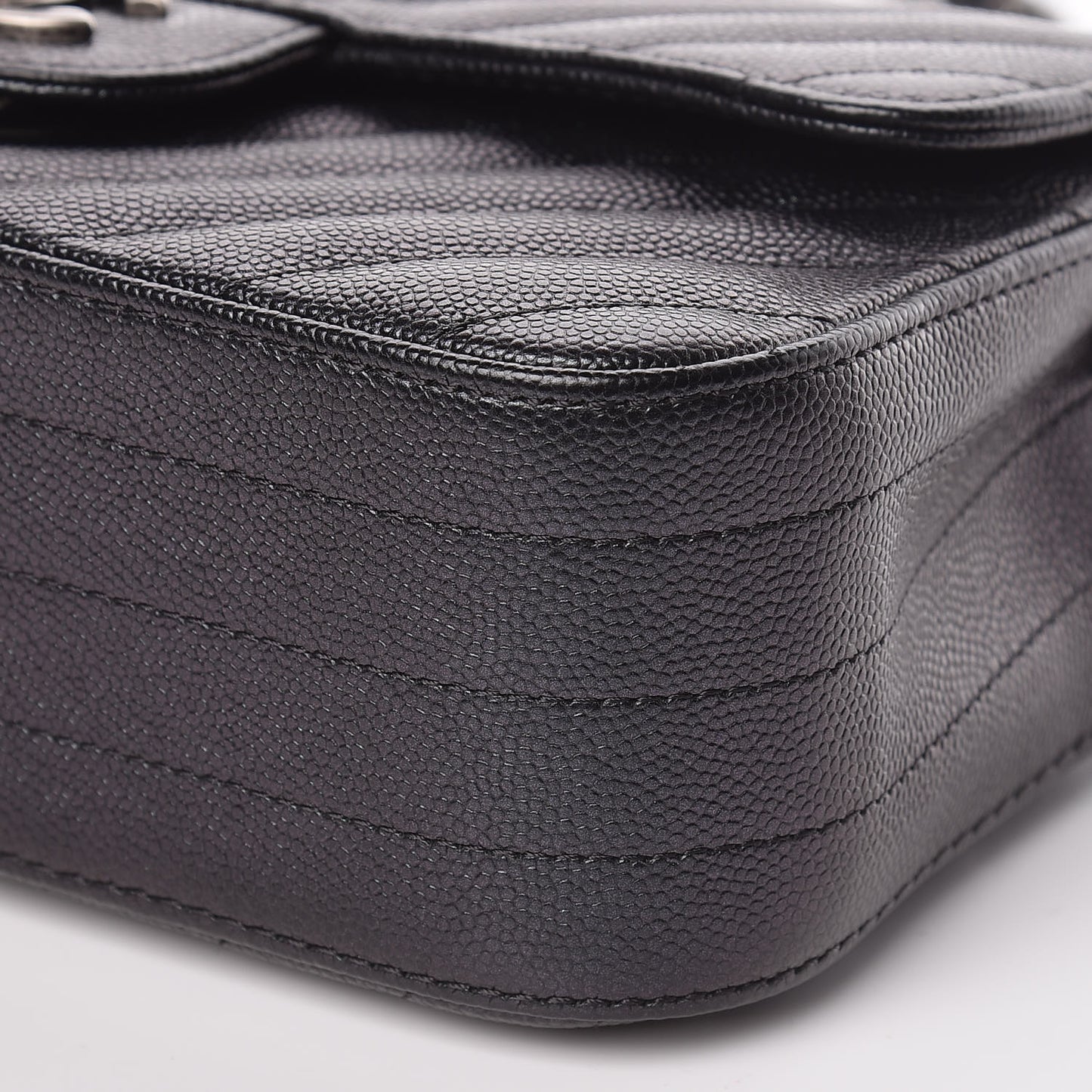 Iridescent Caviar Chevron Quilted Mini Rectangular Flap Black