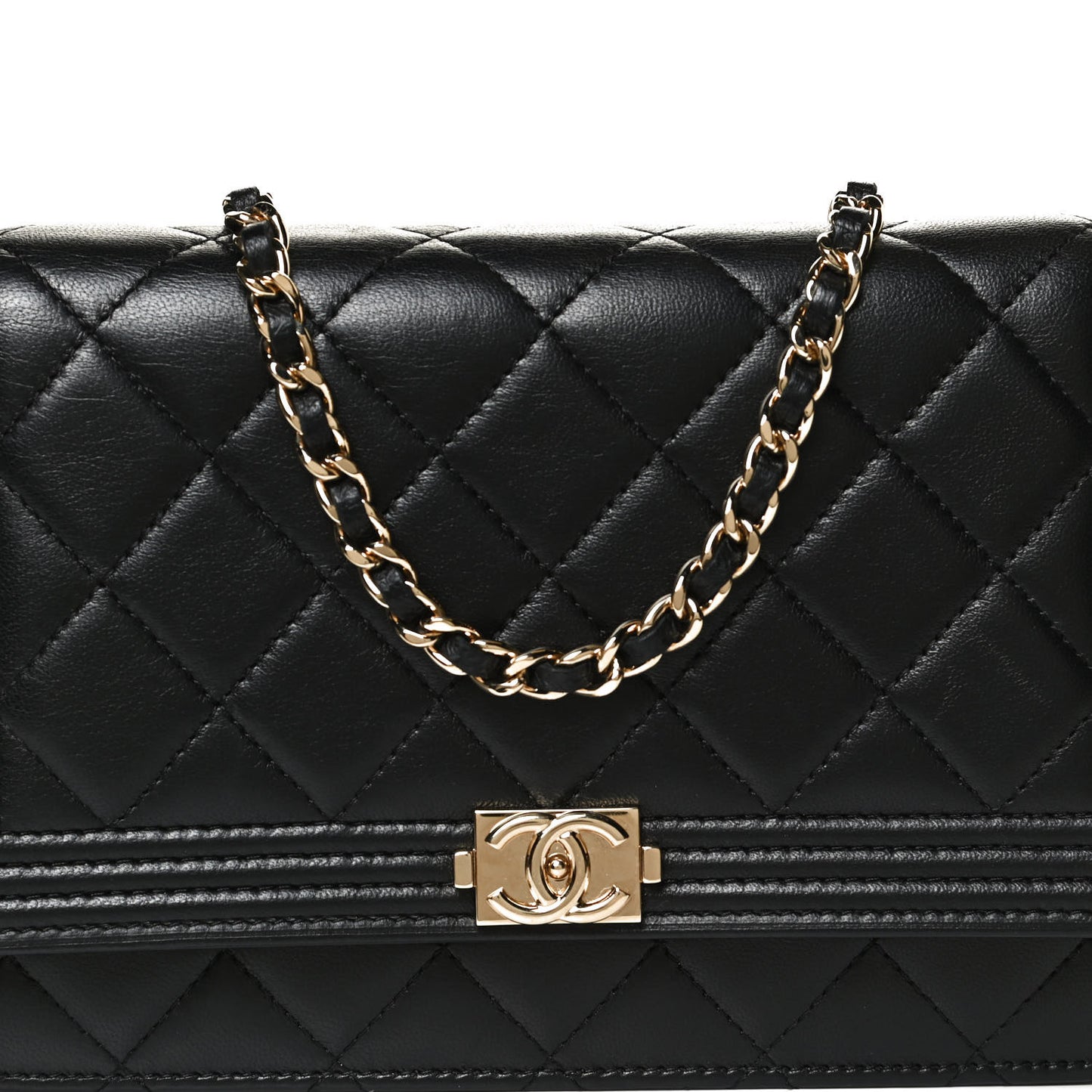 Lambskin Quilted Boy Wallet On Chain WOC Black