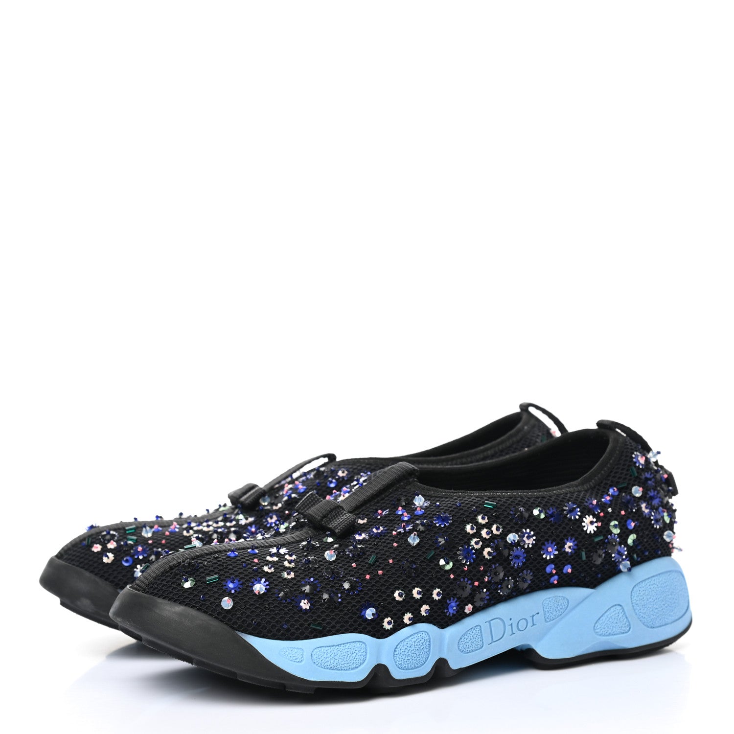 Christian Dior Technical Canvas Embellished Dior Fusion Sneakers 36.5 Black Blue 3 of 10