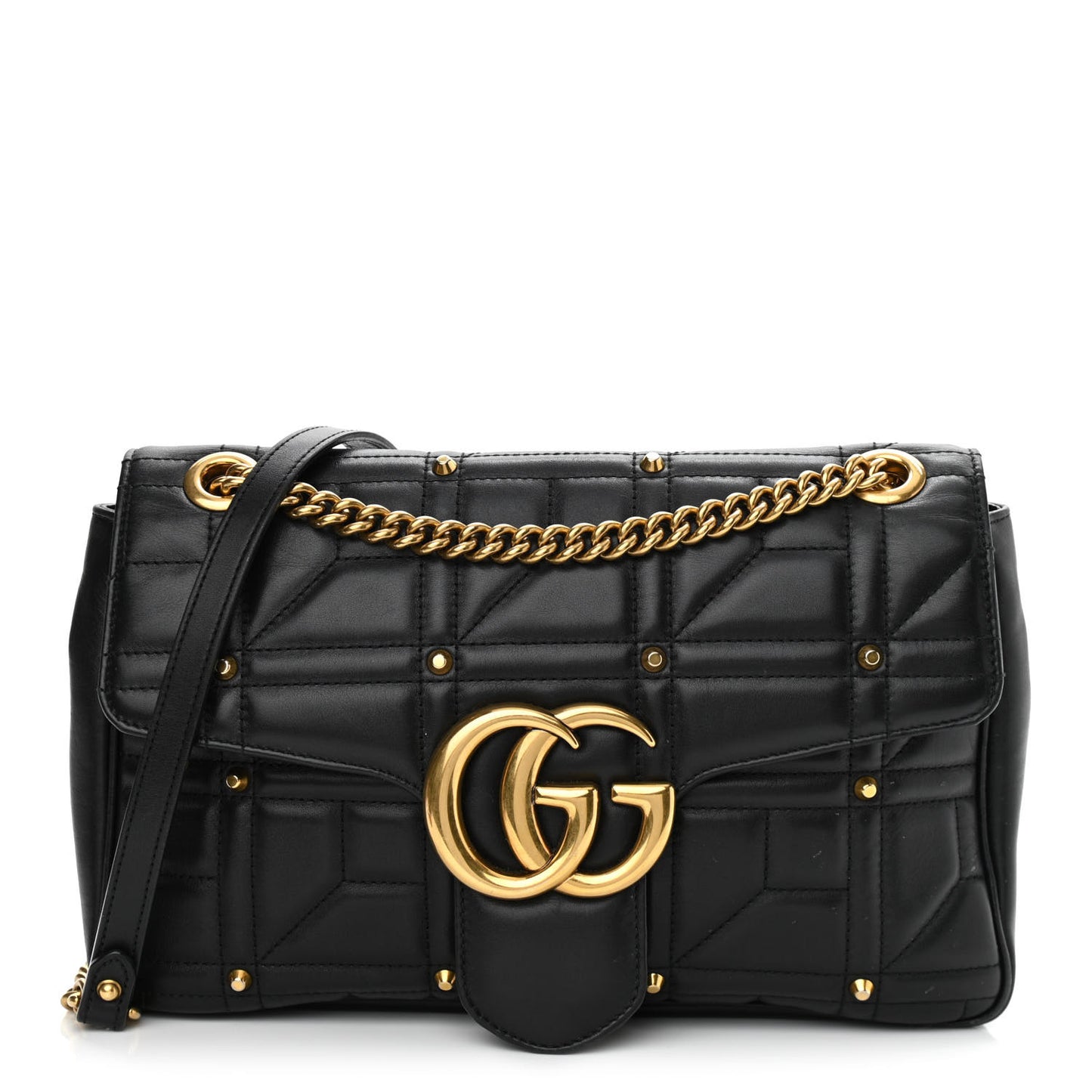 Calfskin Matelasse Studded Medium GG Marmont Shoulder Bag Black