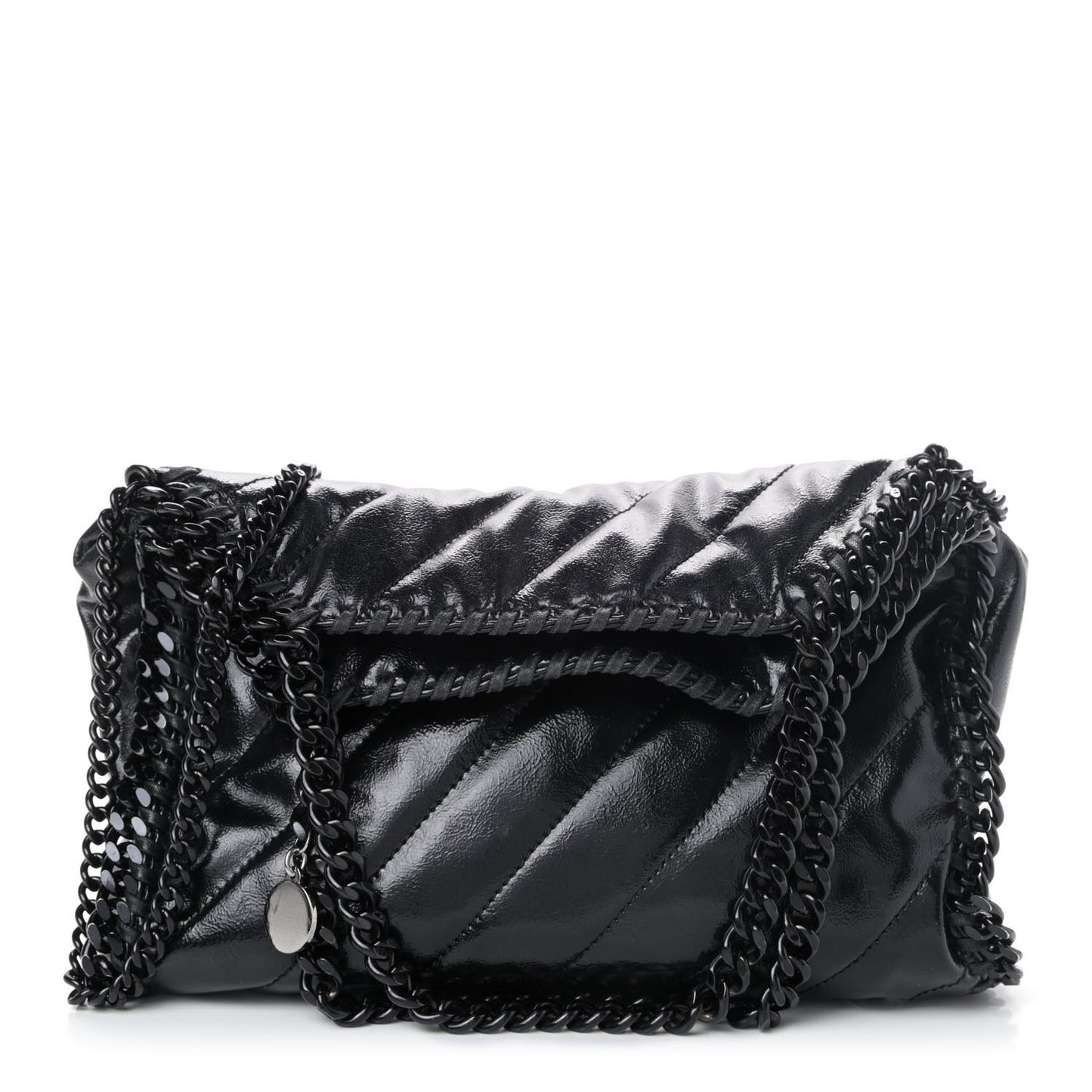 Patent Eco Alter Nappa Quilted Mini Falabella Fold Over Tote Black