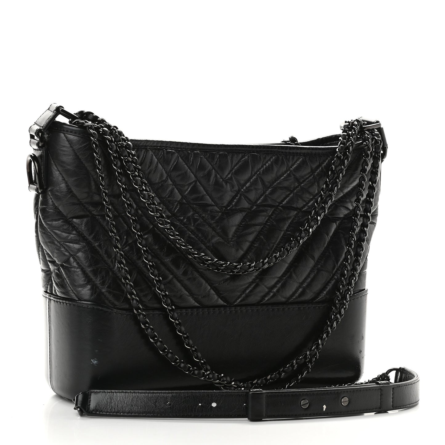Aged Calfskin Chevron Quilted Medium Gabrielle Hobo So Black