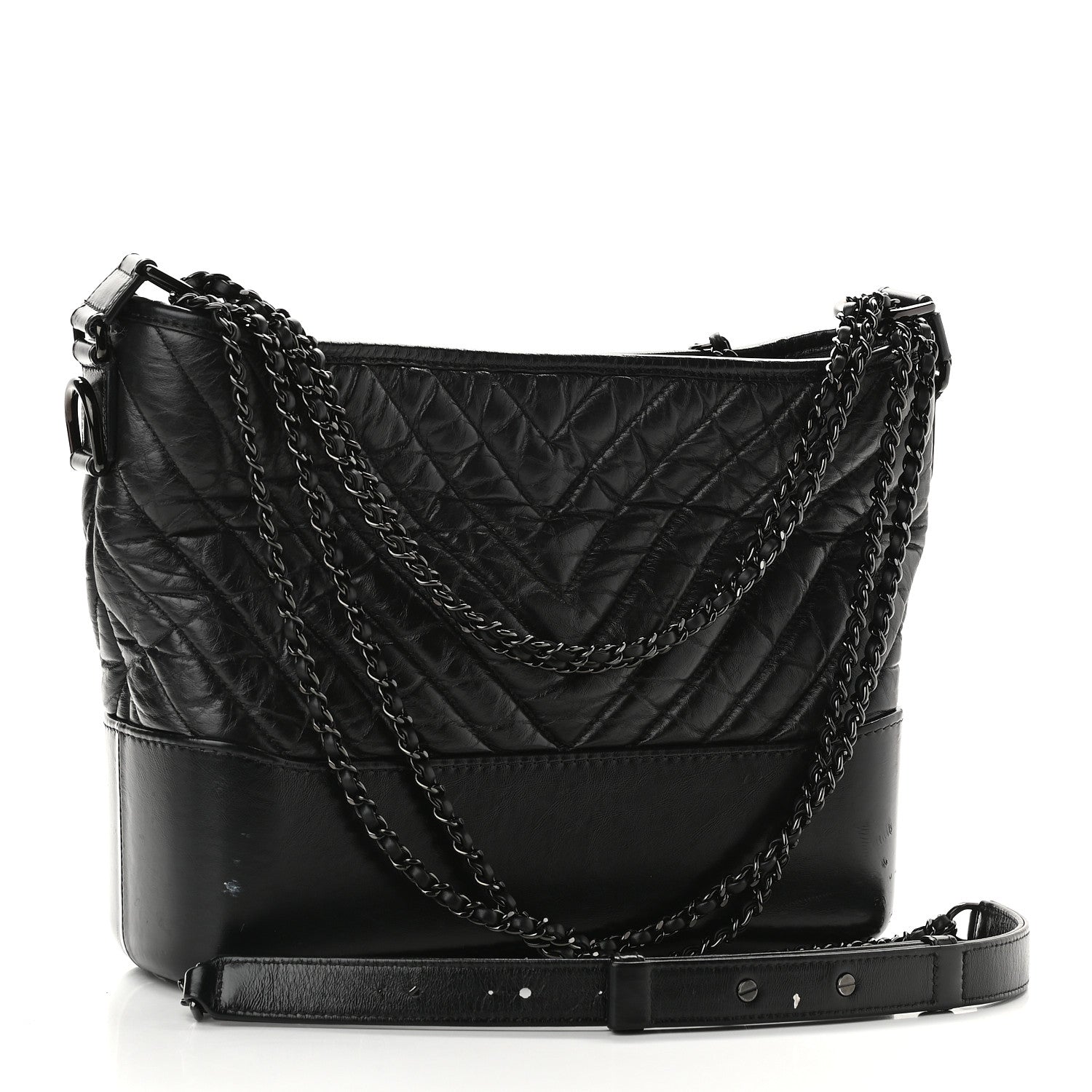 Chanel Aged Calfskin Chevron Quilted Medium Gabrielle Hobo So Black 3 of 11