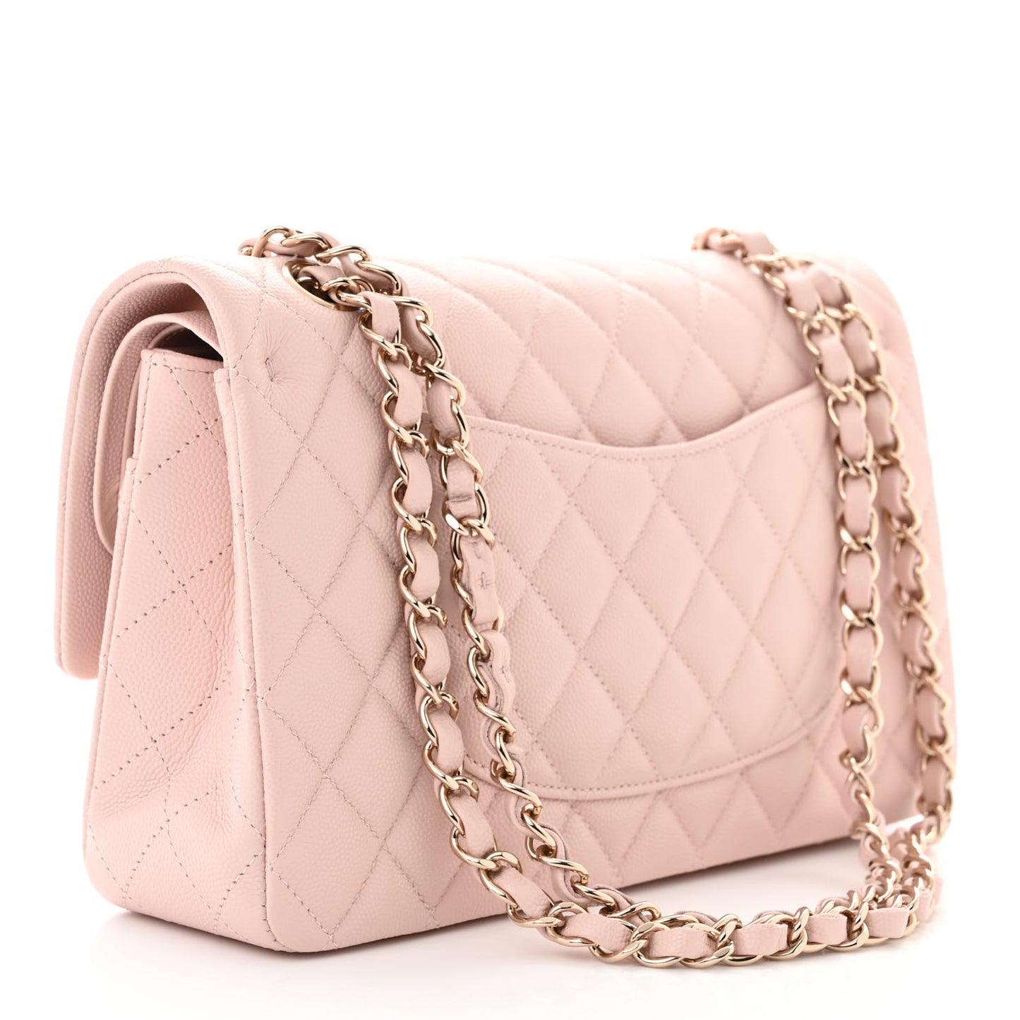 Caviar Quilted Medium Double Flap Light Pink