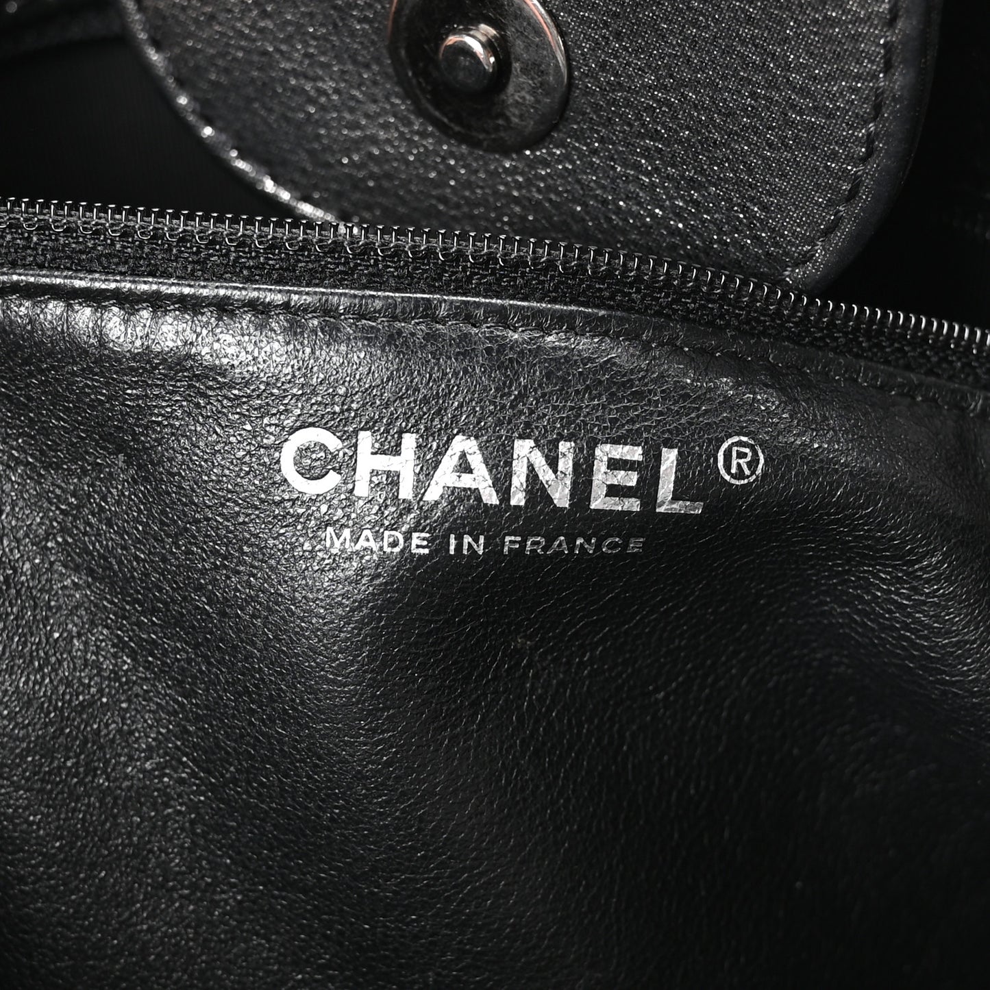 Iridescent Calfskin CC East West Shopping Tote Black