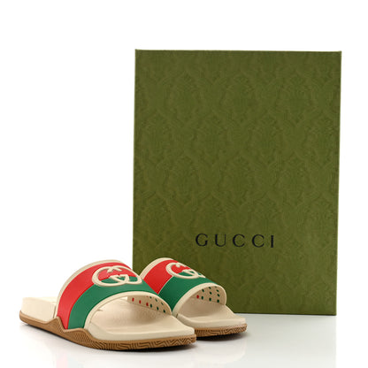 Gucci Rubber Web Mens Interlocking G Slide Sandals 8 Mystic White Green Red 11 of 11