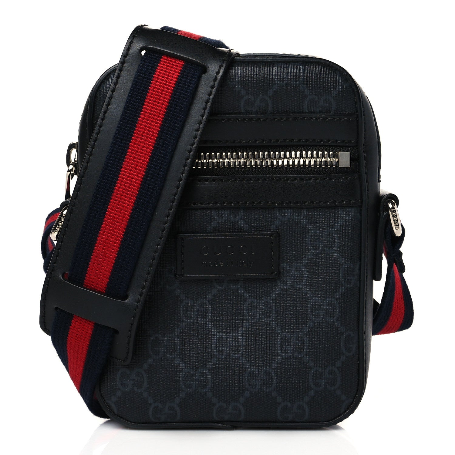 Gucci GG Supreme Monogram Appia Calfskin Web Small Camera Messenger Bag Black Grey 1 of 10