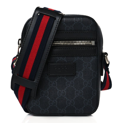 Gucci GG Supreme Monogram Appia Calfskin Web Small Camera Messenger Bag Black Grey 1 of 10