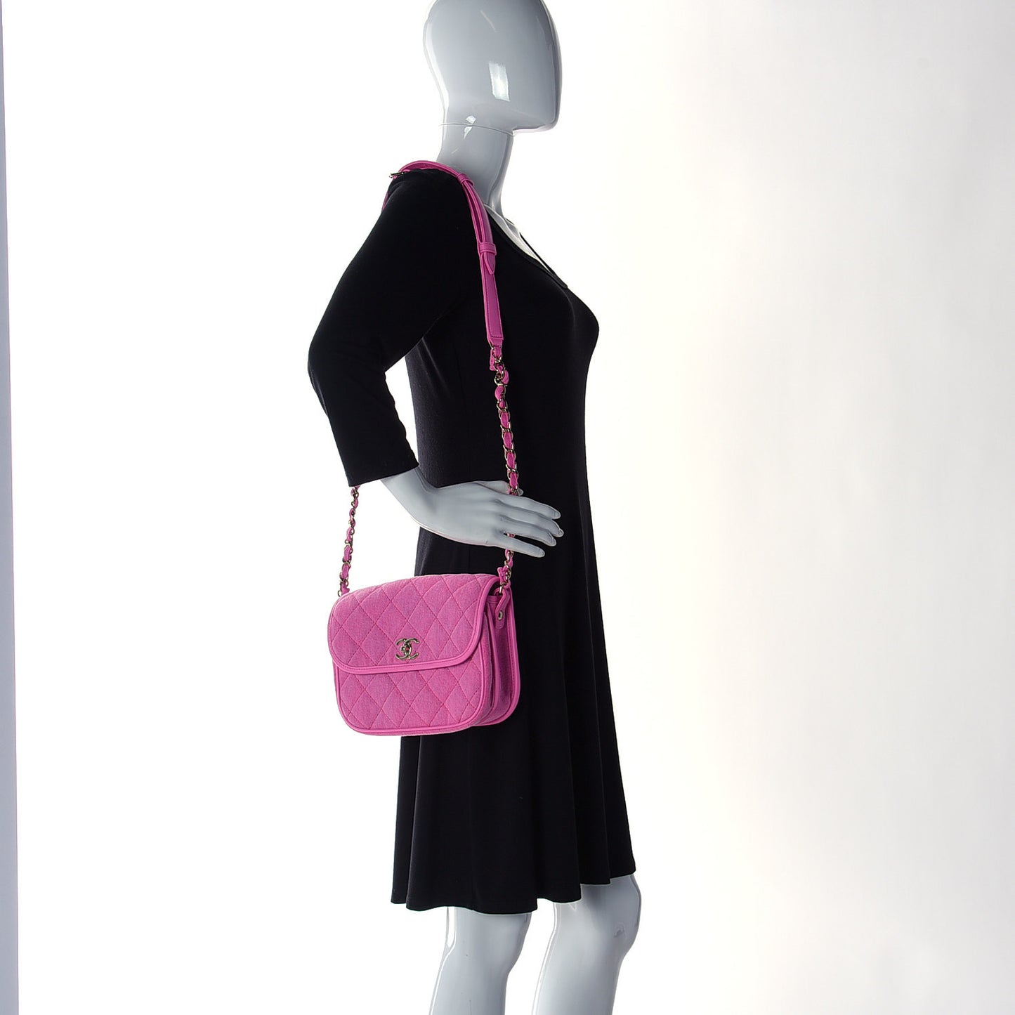 Denim Quilted Small Messenger Flap Neon Pink