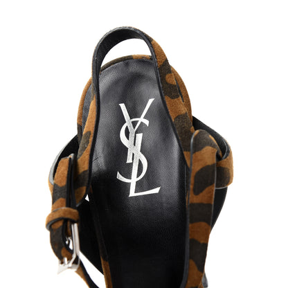 Saint Laurent Suede Leopard Print Tribute 105 Platform Sandals 40 Brown 8 of 11
